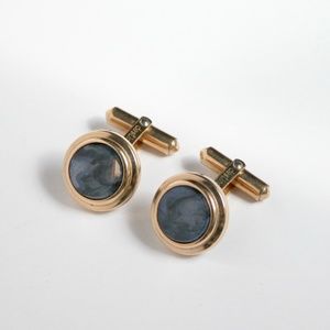 Vtg Destino Cufflinks Grey Stone Gold Tone